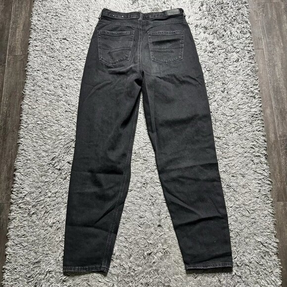 American Eagle Jeans Womens 4 Long Black Denim Distressed Straight Leg Logo - Picture 2 of 11